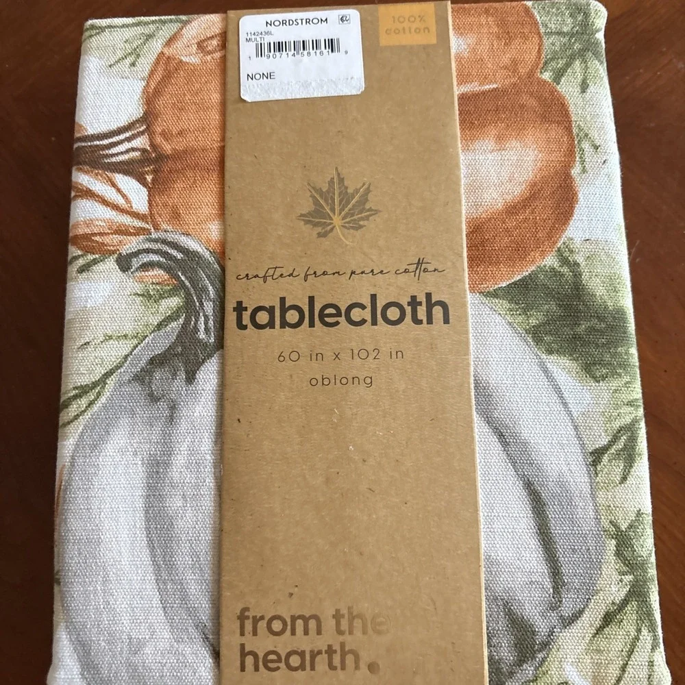 From The Hearth Oblong 60 X 102 in 100% Cotton Fall Harvest Pumpkins Tablecloth